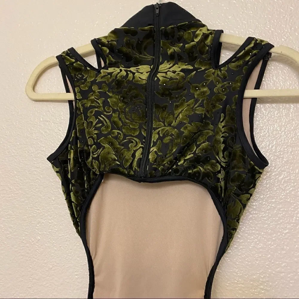 Weissman Dance Costume VELVET burnout CUTOUT DRESS green D11687 Child LC